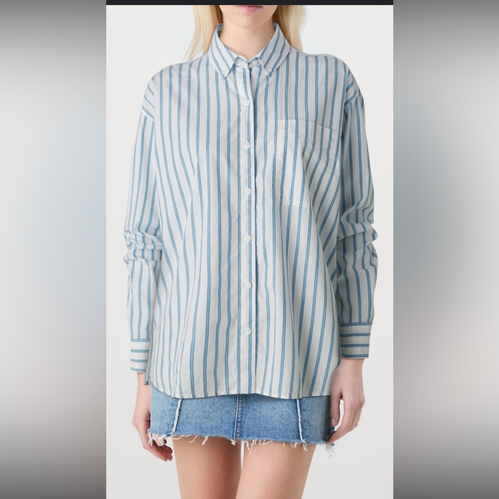 American Eagle Sm button up shirt, light blue and denim blue 100% viscose SOFT!!